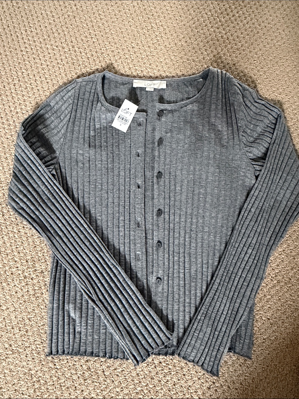 LOFT Gray Ribbed Cardigan & Matching Tank Set - Picture 2 of 5